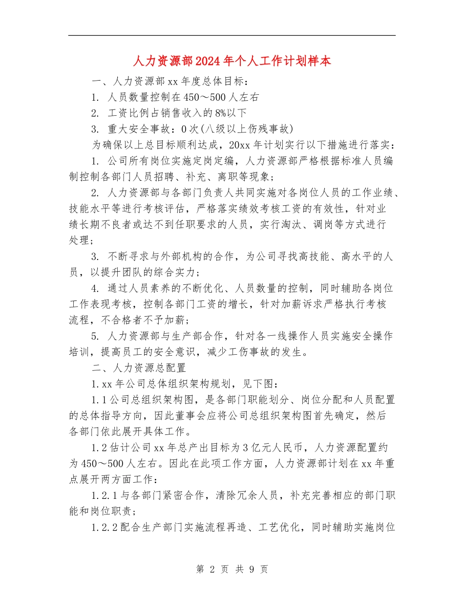 人力资源部2024年个人工作计划样本_第2页