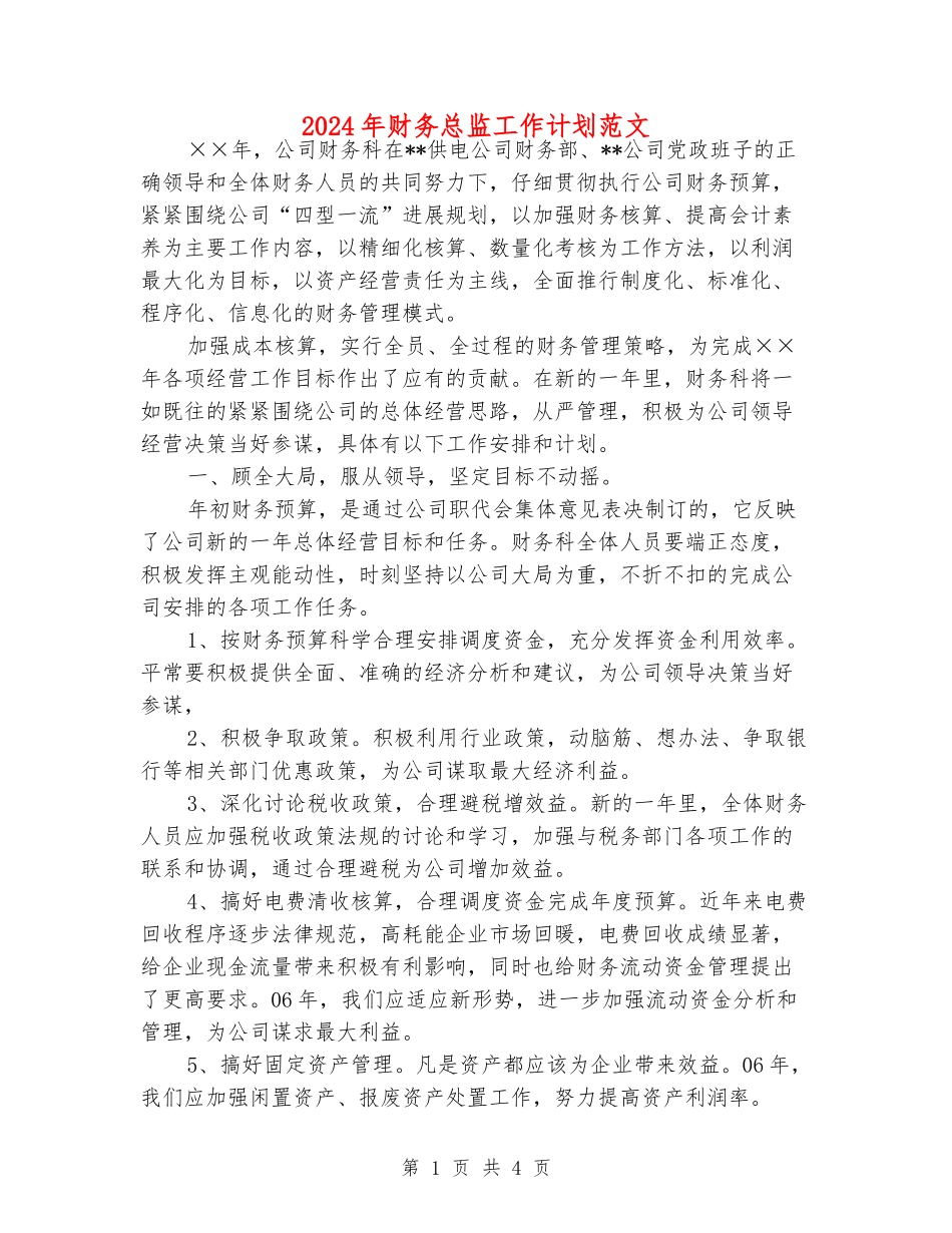 2024年财务总监工作计划范文_第1页