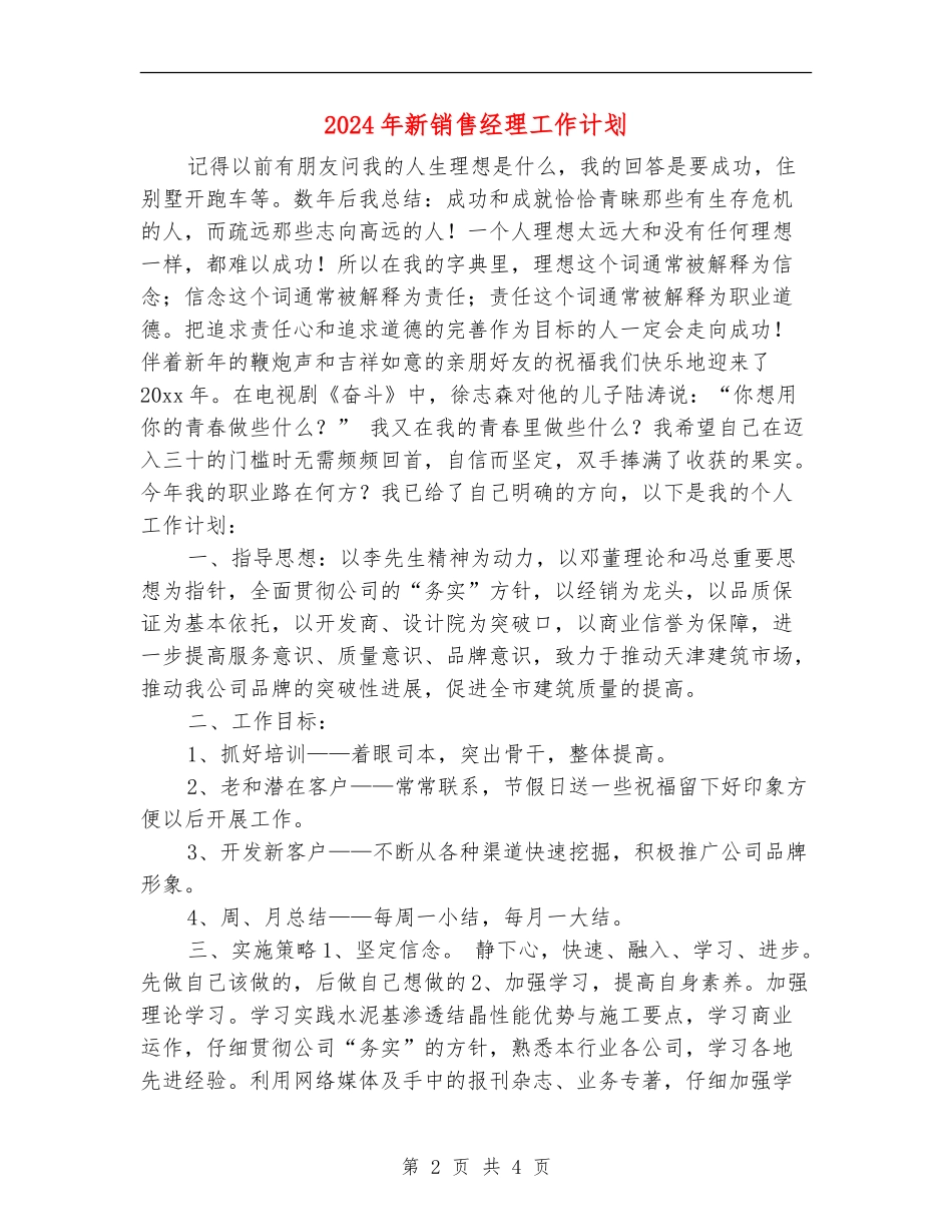 2024年新销售经理工作计划_第2页
