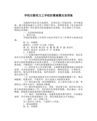 学校后勤范文学校防震避震应急预案 