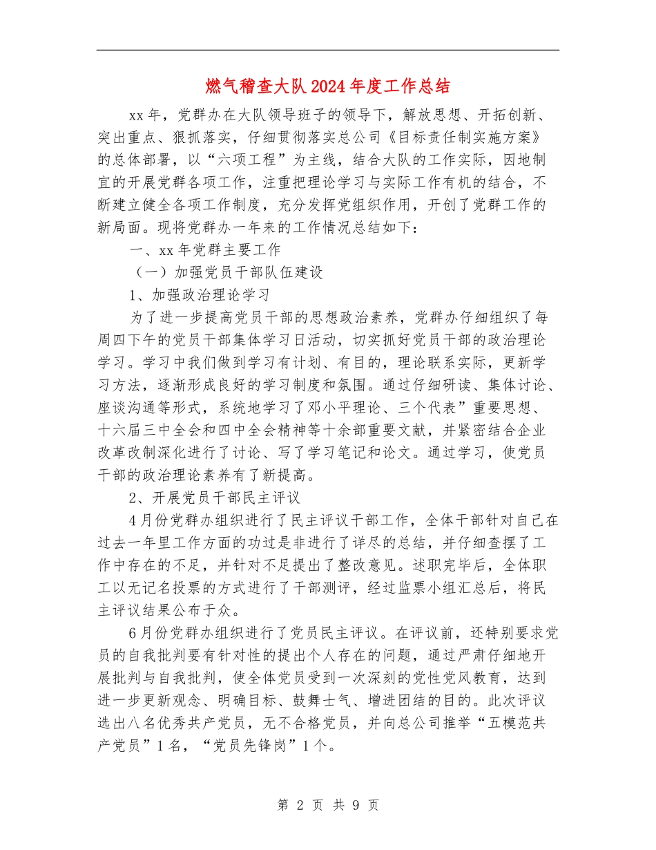 燃气稽查大队2024年度工作总结_第2页