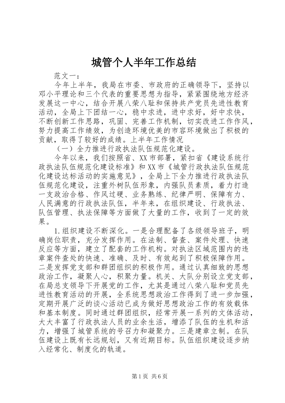 城管个人半年工作总结_第1页