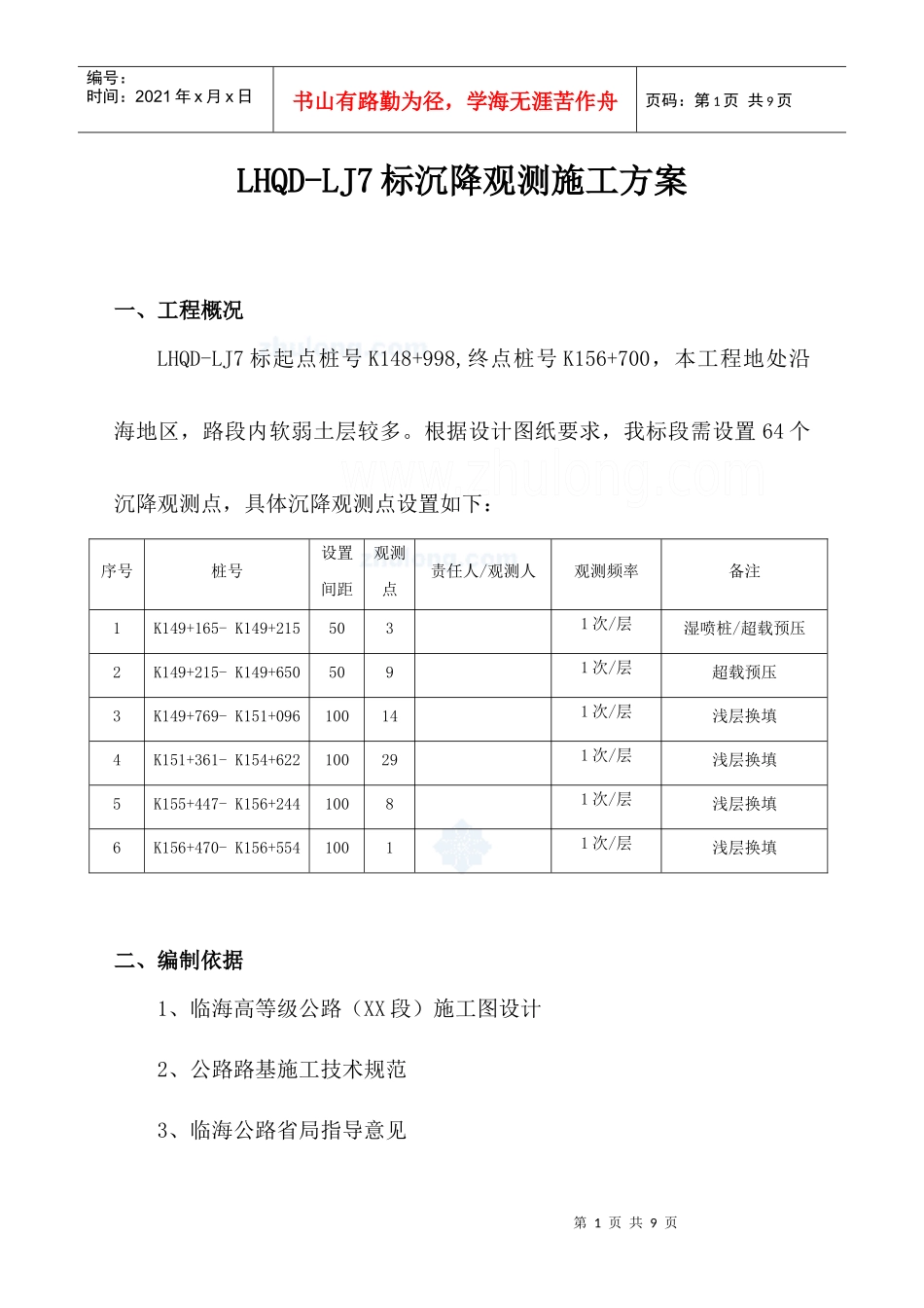 临海高等级公路沉降观测施工方案_secret_第1页