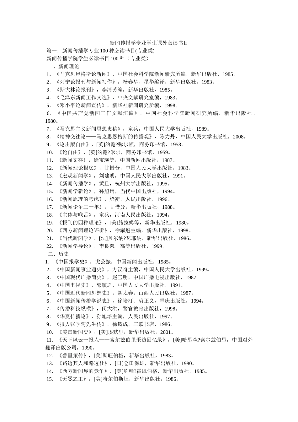 新闻传播学专业学生课外必读书目 _第1页