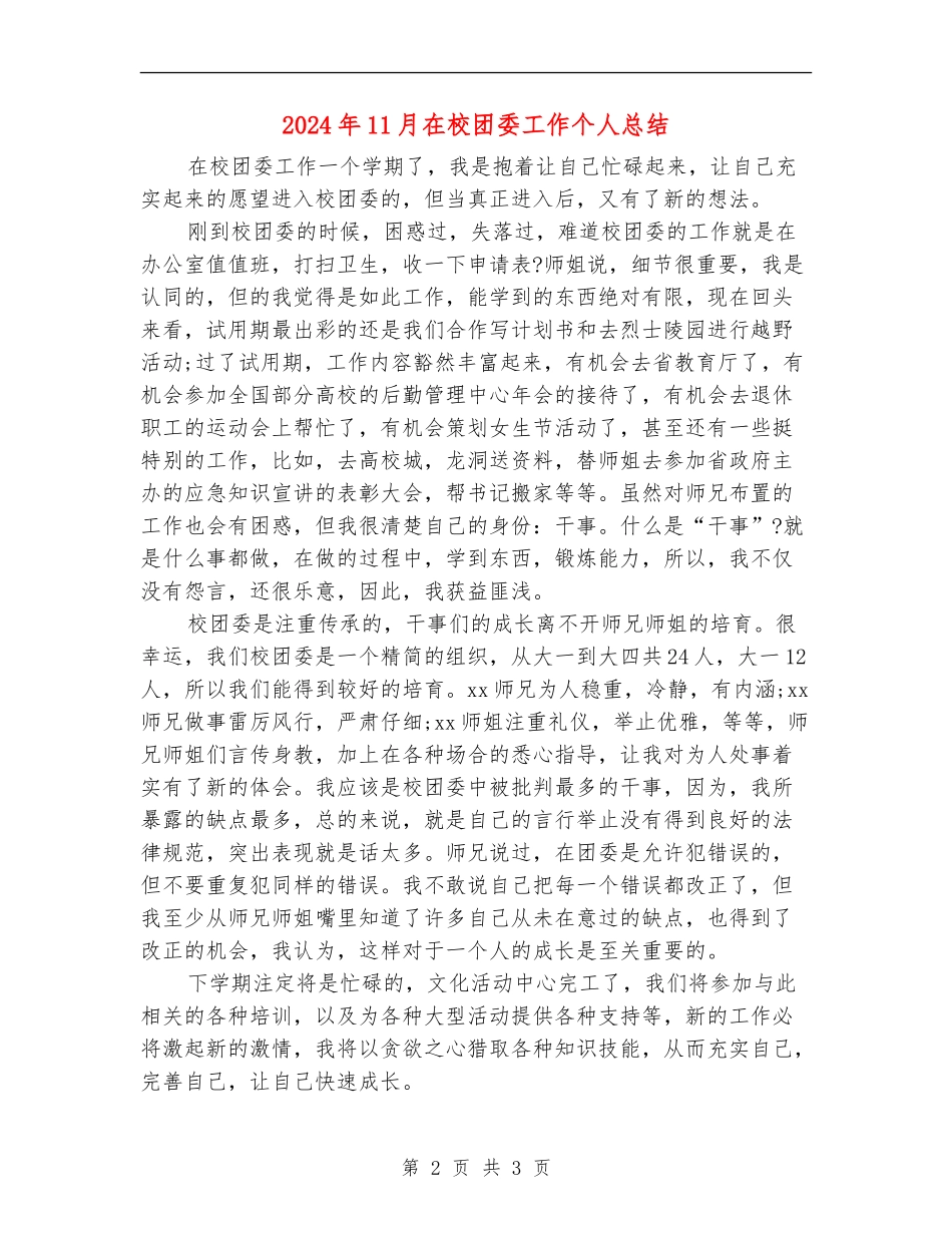 2024年11月在校团委工作个人总结【新版】_第2页