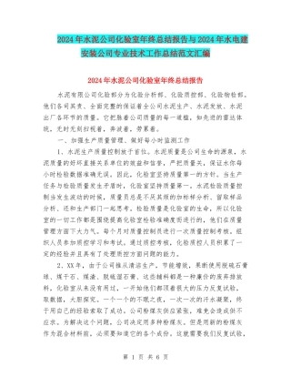 2024年水泥公司化验室年终总结报告与2024年水电建安装公司专业技术工作总结范文汇编