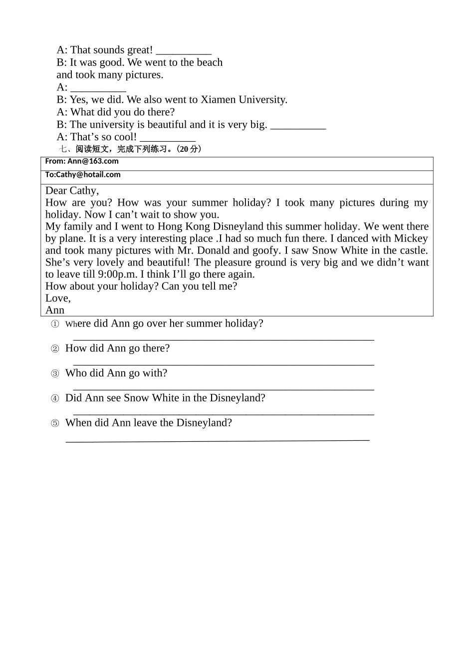 新版PEP六年级英语下册UNIT3期末复习题2 _第2页