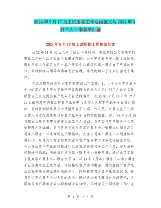 2024年9月IT员工试用期工作总结范文与2024年9月个人工作总结汇编