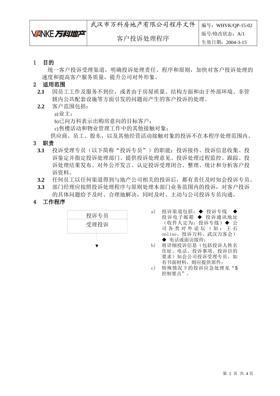 WHVK-QP-15-02客户投诉处理程序_第1页