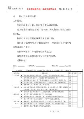 岗位工作内容和年度定性考核指-市场调研主管