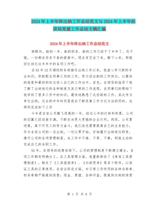 2024年上半年终出纳工作总结范文与2024年上半年经济局党建工作总结文稿汇编
