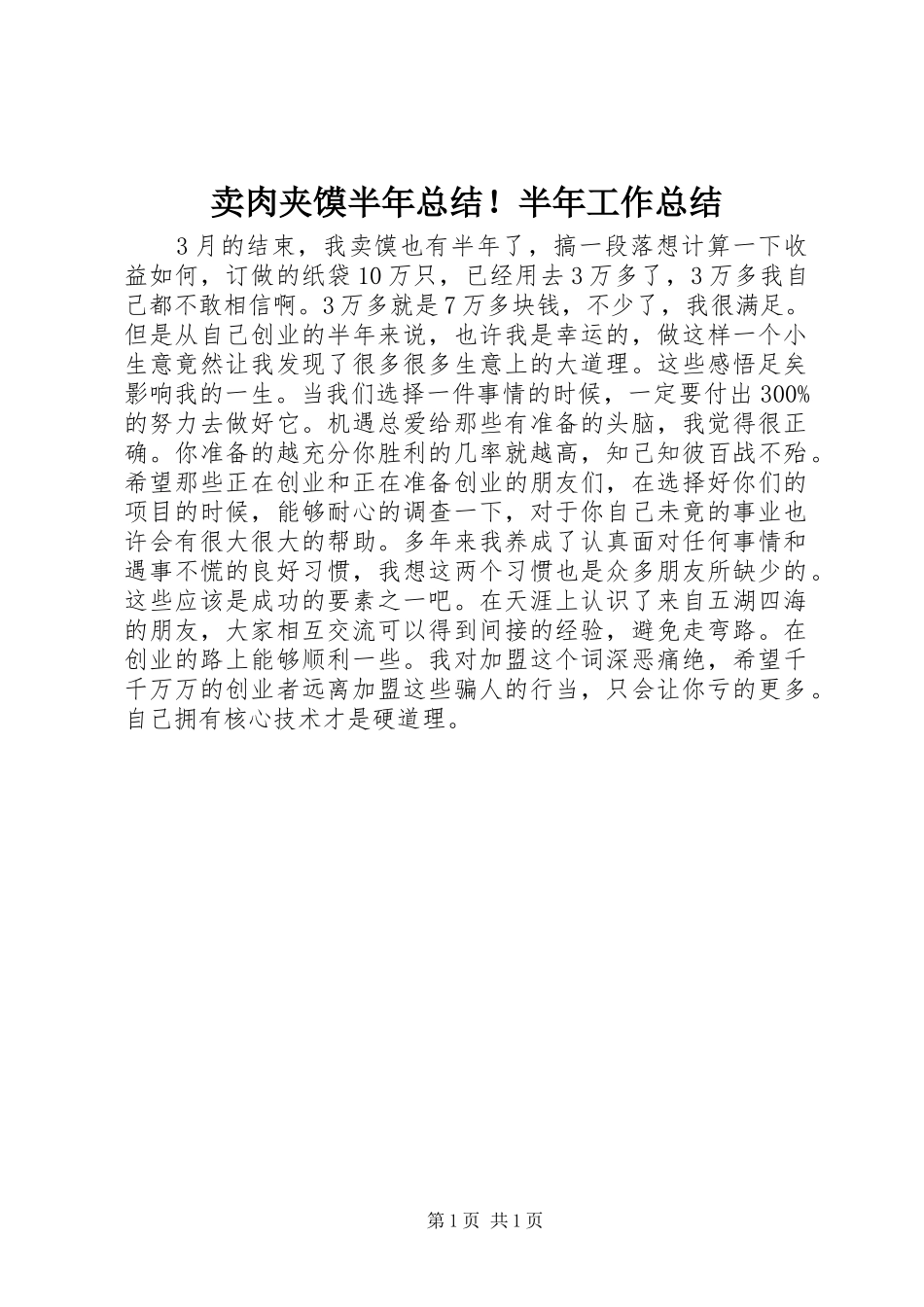 卖肉夹馍半年总结！半年工作总结_第1页