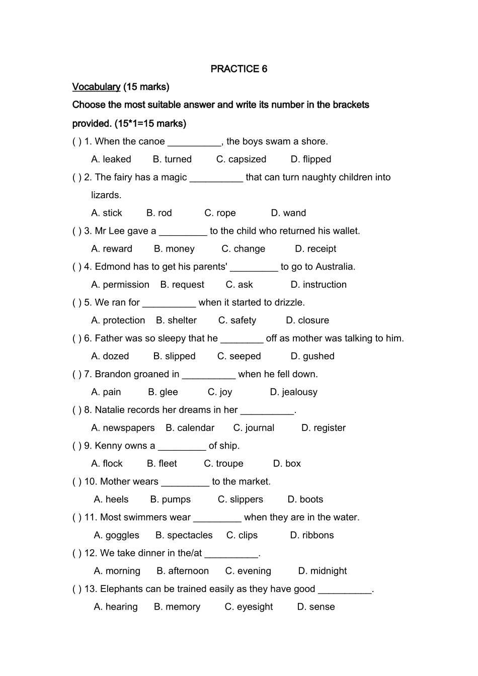新加坡小学二年级英语试卷PRACTICE 62 _第1页