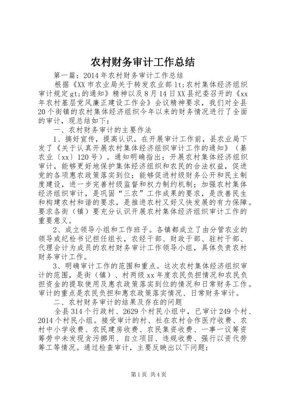 农村财务审计工作总结_第1页