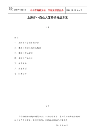 上海市某商业大厦营销策划方案