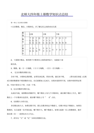 北师大四年级上册数学知识点总结