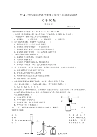 武汉市蔡甸区联考2015届九年级化学12月月考试题及答案 