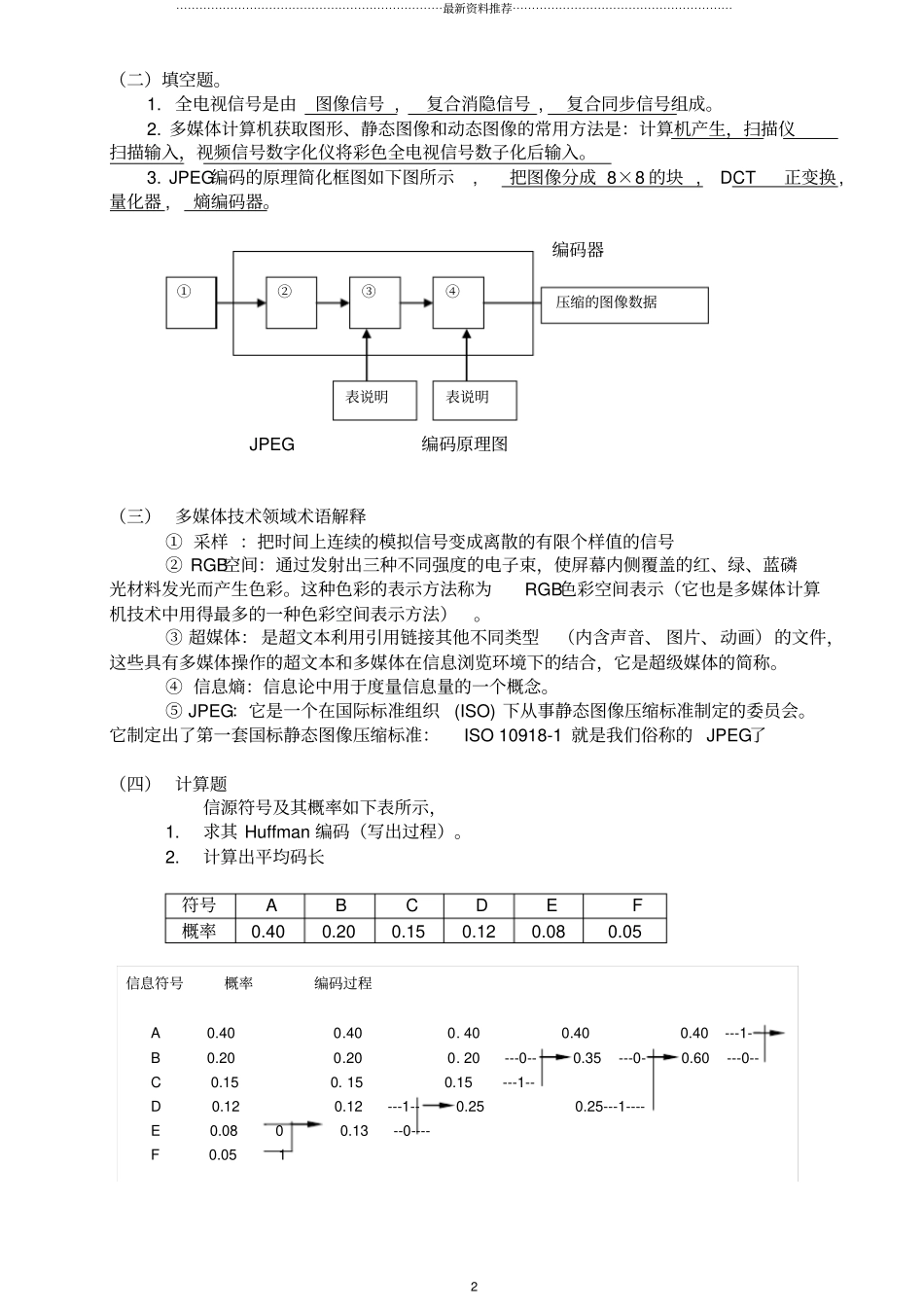 山东大学网络教育2008秋计算机科学与技术《多媒体技术》考试题加答案精编版_第2页