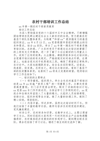 农村干部培训工作总结
