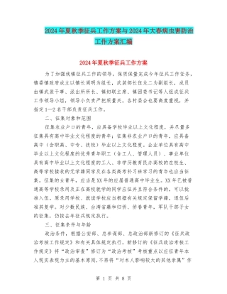 2024年夏秋季征兵工作方案与2024年大春病虫害防治工作方案汇编