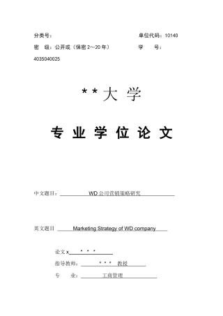 WD公司营销策略研究
