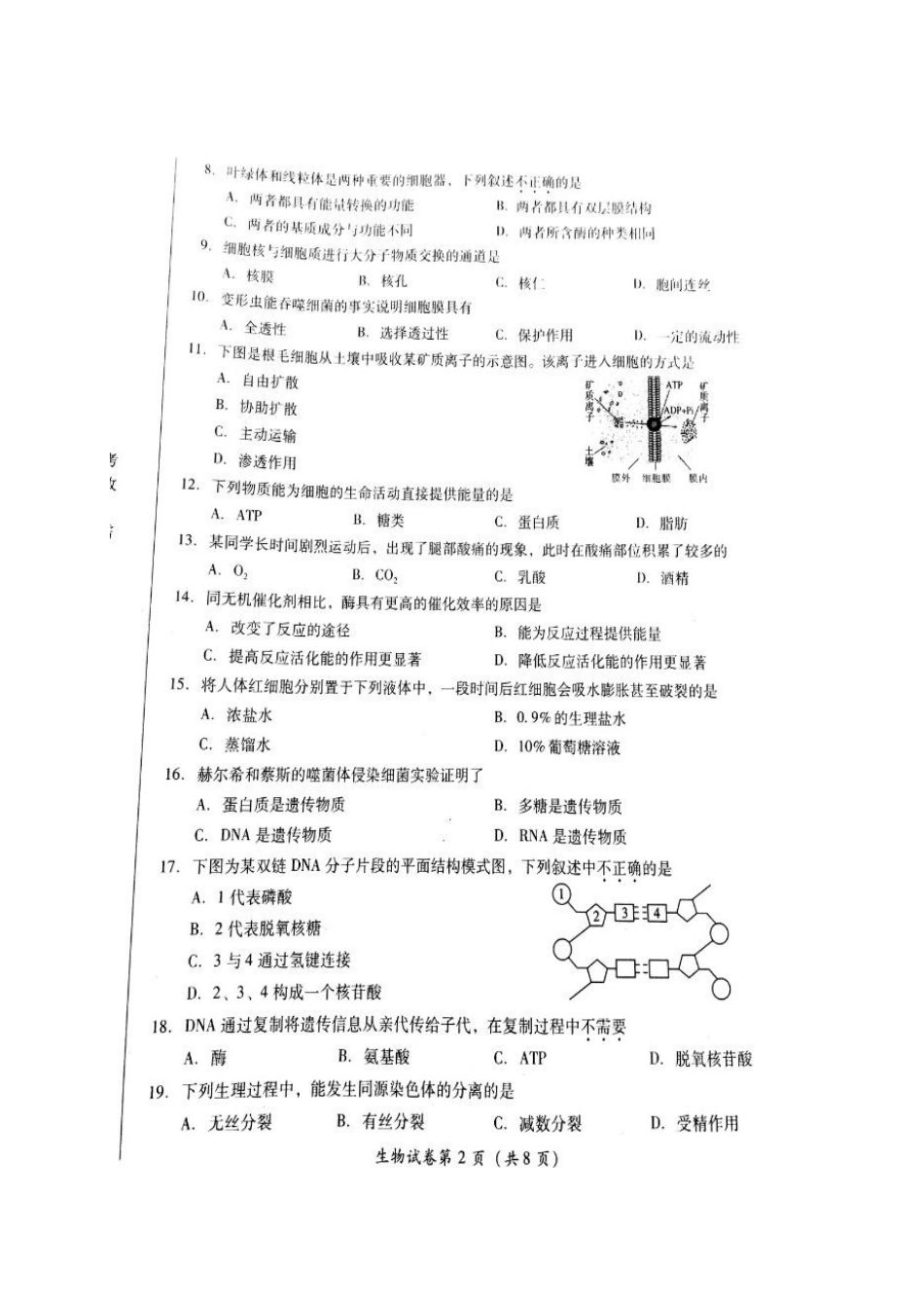 四川省高二学业水平考试生物试卷及答案 _第2页