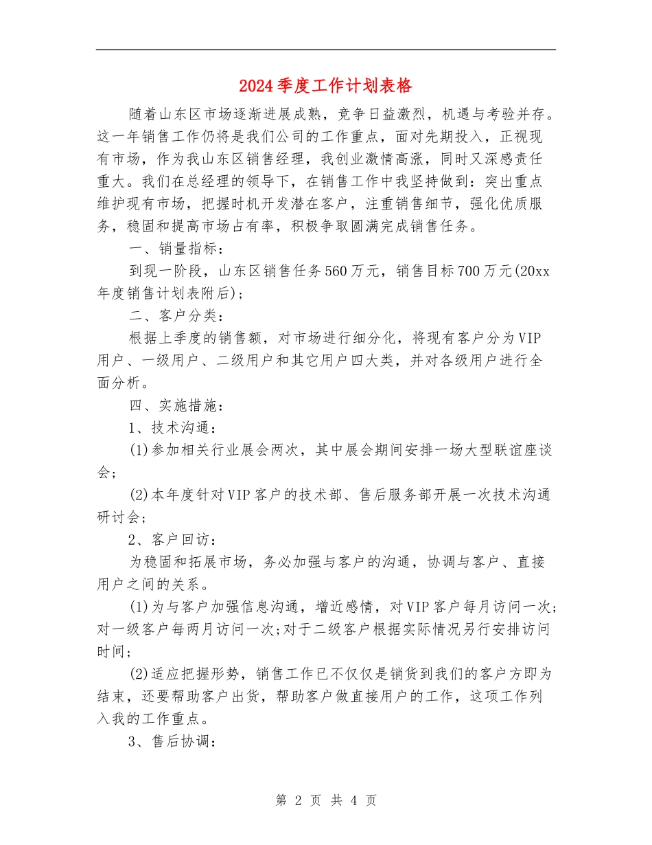 2024季度工作计划表格_第2页