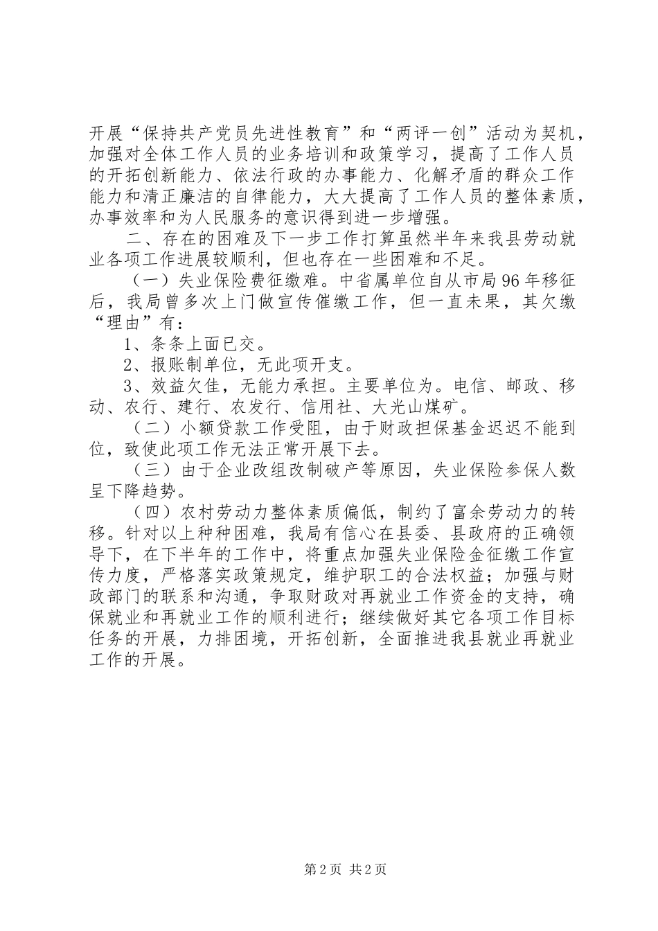 劳动就业服务管理局上半年工作总结总结_第2页