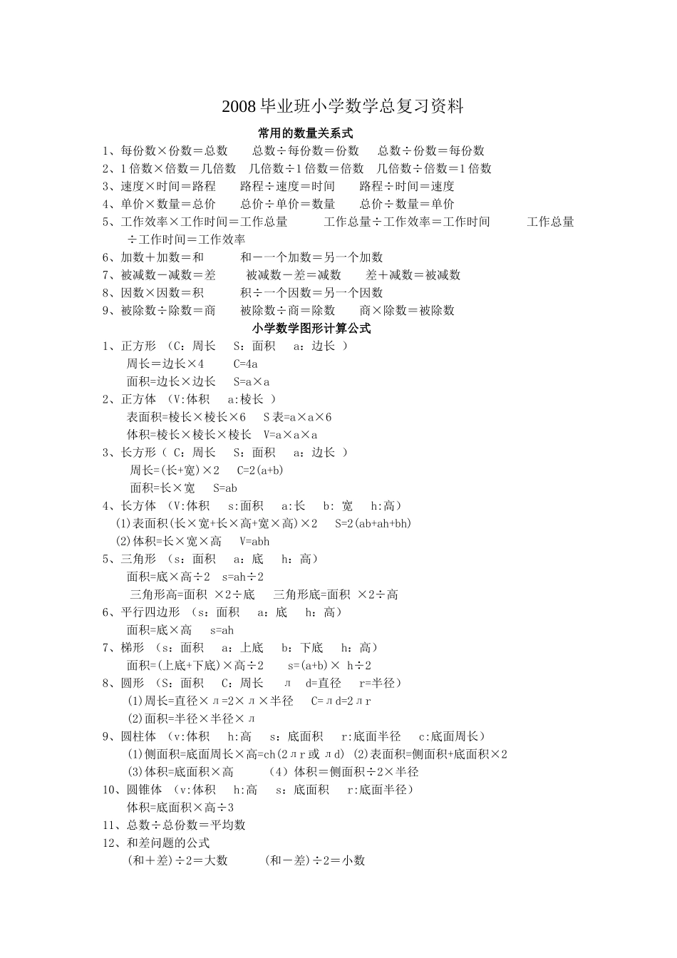 小学六年级数学总复习资料各版通用 _第1页