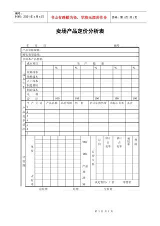 卖场产品定价分析表