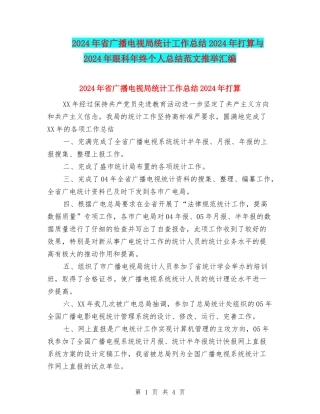 2024年省广播电视局统计工作总结2024年打算与2024年眼科年终个人总结范文推荐汇编