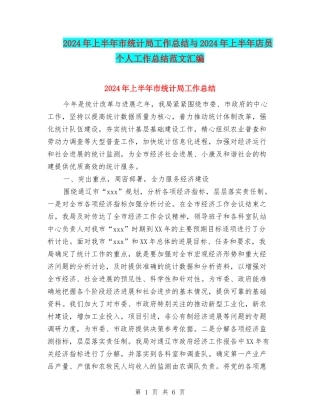 2024年上半年市统计局工作总结与2024年上半年店员个人工作总结范文汇编
