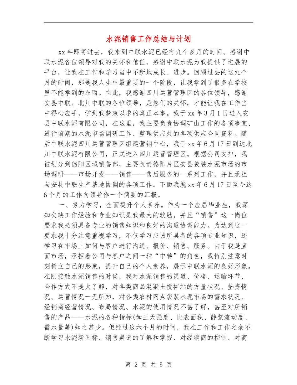 水泥销售工作总结与计划_第2页