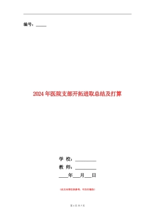 2024年医院支部开拓进取总结及打算