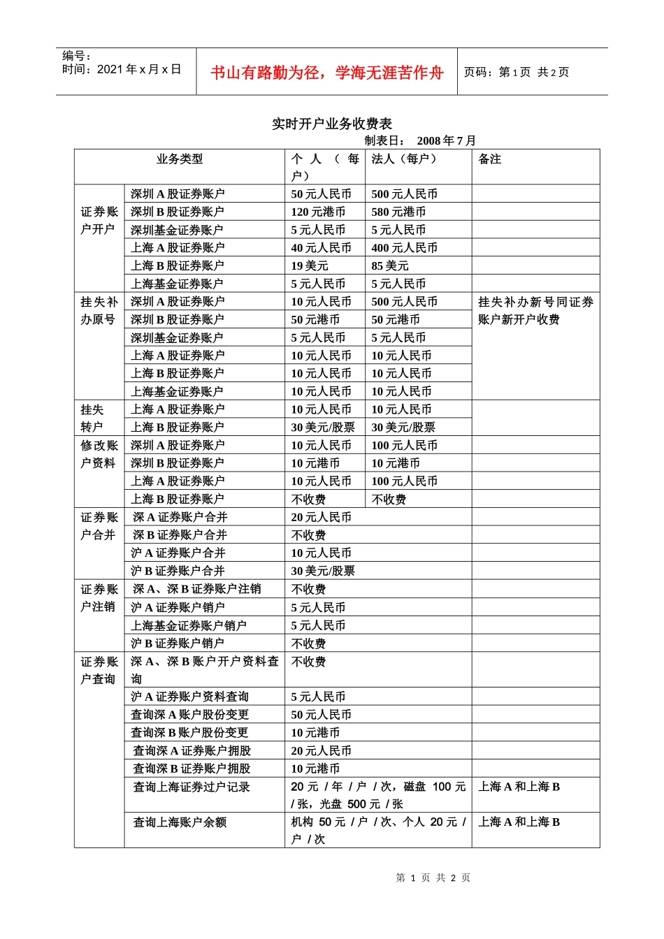 实时开户业务收费表_第1页
