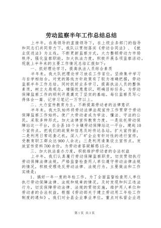 劳动监察半年工作总结总结