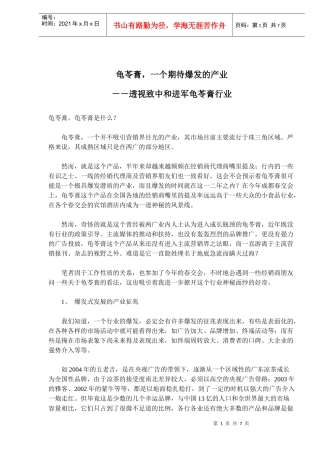 企业管理龟苓膏行业市场营销