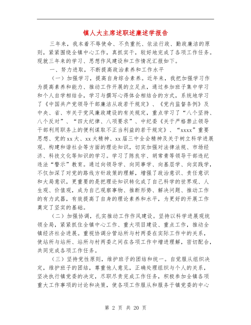 镇人大主席述职述廉述学报告_第2页