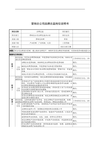 奥康集团营销总公司品牌总监岗位说明书