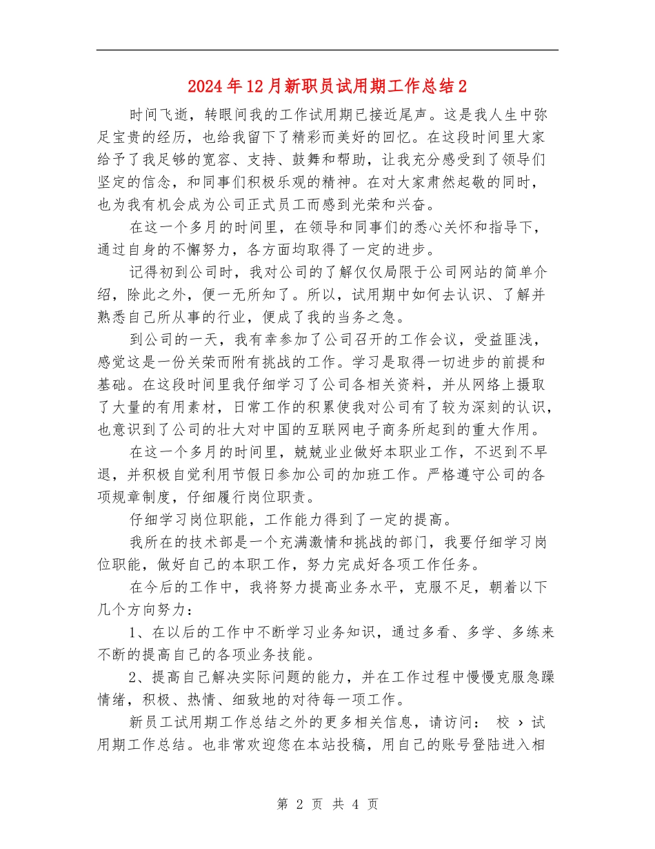 2024年12月新职员试用期工作总结2_第2页