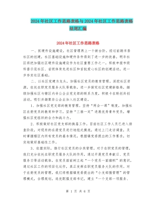 2024年社区工作思路表格与2024年社区工作思路表格结尾汇编