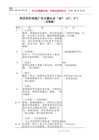 伟杰衬衫电视广告的分镜头