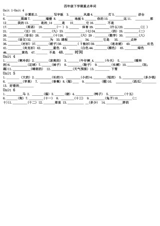 四年级英语下册重点单词练习2 