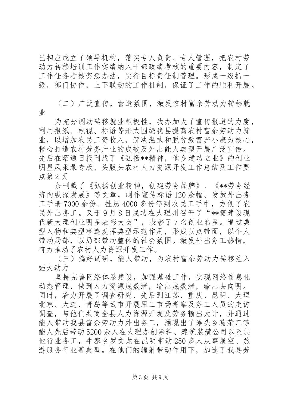 农村人力资源开发工作总结及工作要点_第3页