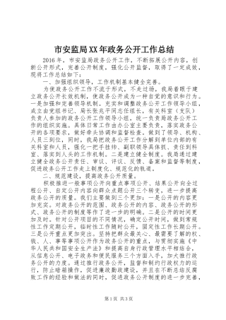 市安监局XX年政务公开工作总结