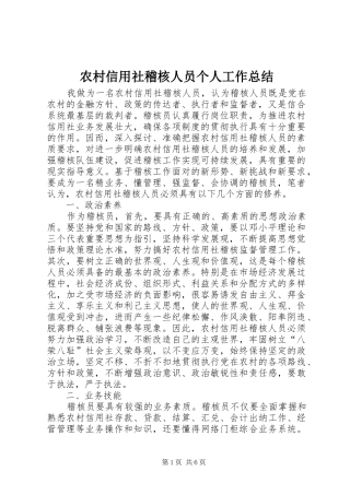农村信用社稽核人员个人工作总结