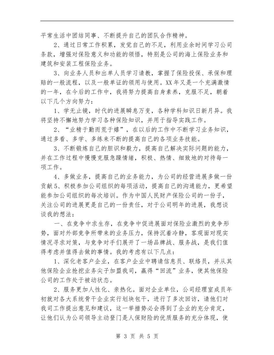 财产保险公司年度个人工作总结例文【新版】_第3页