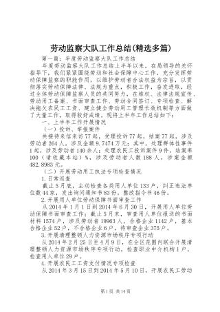 劳动监察大队工作总结(精选多篇)