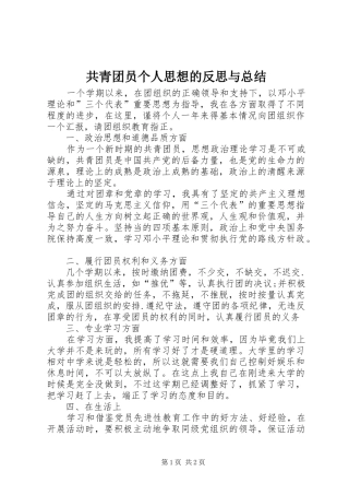 共青团员个人思想的反思与总结