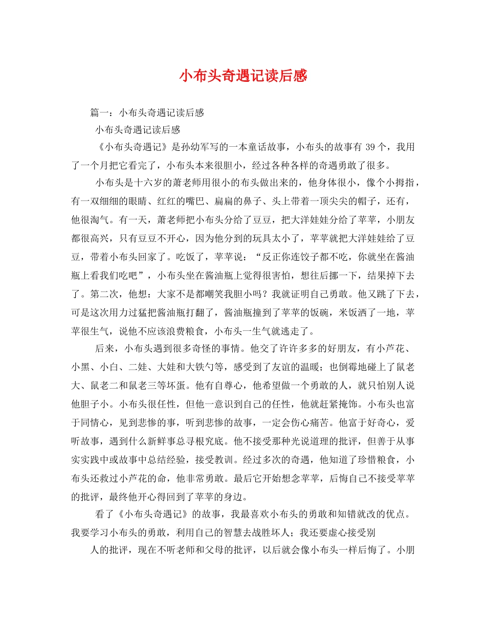 小布头奇遇记读后感 _第1页